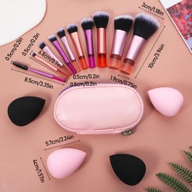 14 Pcs Mini Travel Makeup Brushes Set Easy-taken Full Complete Function Cosmetic Brushes Kit On the Go Short Makeup Brush Small for Eyeshadow Eye Lipstick Foundation Shadow Concealer Travel Essentials