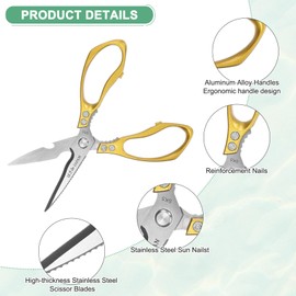 M METERXITY Kitchen Scissors, 9" Multi-Purpose Stainless Steel Heavy Kitchen Shears for Food/Poultry/Pizza/Herb, Shape Cooking Scissors Dishwasher Safe [Gold Tone]