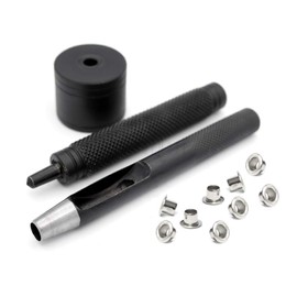 CRAFTMEMORE 4mm Grommet Tool Kit Eyelet Setting Tool Grommet Setter Hole Punch Cutter & Pack of 100 Grommets (0.16" (4mm) Inside Diameter)