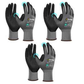 DULFINE Safety Work Gloves MicroFoam Nitrile Coated-3 Pairs Pack,Seamless Knit Nylon Glove with Black Micro-Foam Nitrile Grip,Ideal for General Purpose,Automotive,Home Improvement,Painting(Small)