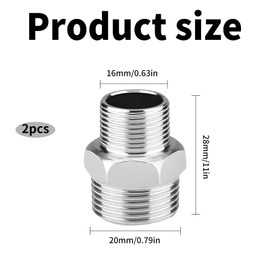 Wjelet 2 Pcs Stainless Steel Male to Male Straight Thread Pipe Nipple, G1 x G3/4 BSP Male to Male Pipe Reducing, Hex Nipple Fitting Straight Thread Connector, Pipe Hex Fittings