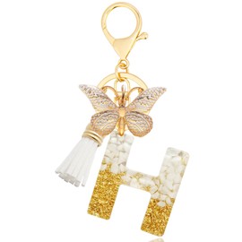 Alluring Girl's Key Ring, Letter Key Ring, Women's Key Ring, Green with Tassel and Butterfly for Wallet, Handbag, Pendant, H, S