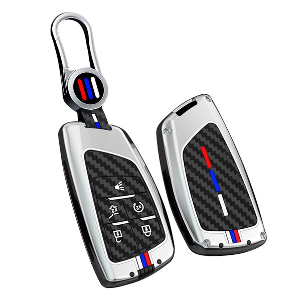 SANRILY Carbon Fiber Pattern 5 Button Key Fob Cover Fit
