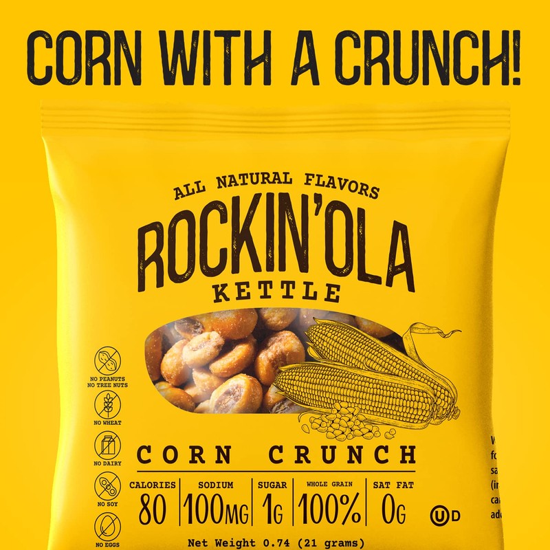 Rockin'Ola Corn Crunch, Back to School Snacks, Crunchy Whole Corn