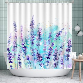 Lokigo Purple Violet Shower Curtain, Teal Floral Shower Curtain Flowers Curtains for Bathroom Decor, Waterproof Polyester Retro Natural Curtains Set with 12 Hook, Lavender