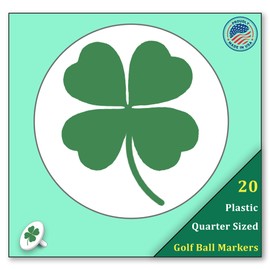 Plastic Golf Ball Markers for Putting Greens (Bulk 20 Pack) - Four Leaf Clover Design - Lays Flat on Green & Holds Position with Prong - Quarter Sized