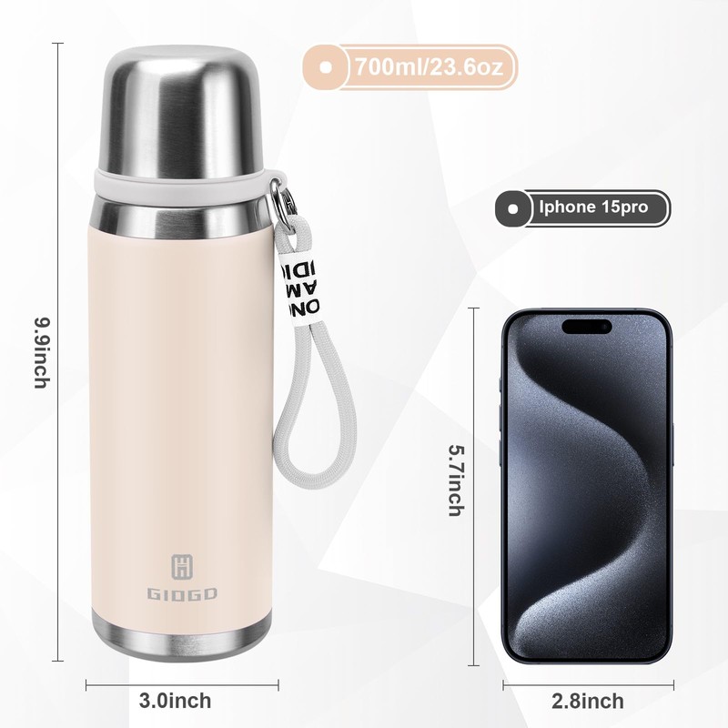 Stainless Steel Flask with Cup 700ml/23.6oz Vacuum Insulated Thermo Bottle