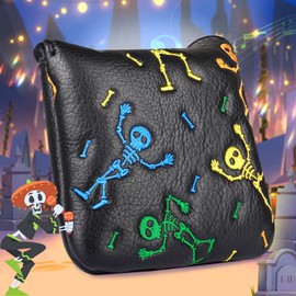 Big Teeth Golf Mallet Square Putter Cover Heel-Shaft Headcovers Fits for S p i d e r X EX Magnetic Closure Balck PU Leather Colorful Skull Pattern