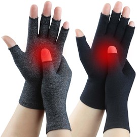 Tiny Chou 2 Pairs Fingerless Arthritis Gloves for Women Men, Hand Compression Gloves for Relieve Pain from Carpal Tunnel, Rheumatoid, Osteoarthritis, RSI, Support Typing (Large, Black1+Pure Black1)