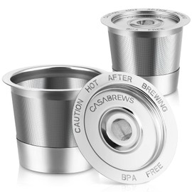 CASABREWS CASKF02 Reusable K Cup Filters, 2 Pack Stainless Steel Refillable Coffee Pods for Keurig 1.0 Brewers, Universal Fit, Eco-Friendly & BPA-Free