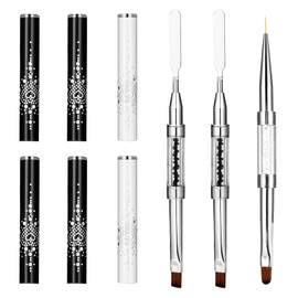 YBEATY 3 Pcs Hard Gel Nail Brush French Manicure Brush Double Ended Nail Builder Brushes Rhinestone Handle Dotting Tools for Design Nails Drawing Professional Nails Paint Art