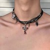 QINHE Gothic Leather Choker Necklace with Cross Pendant, Metal Chain