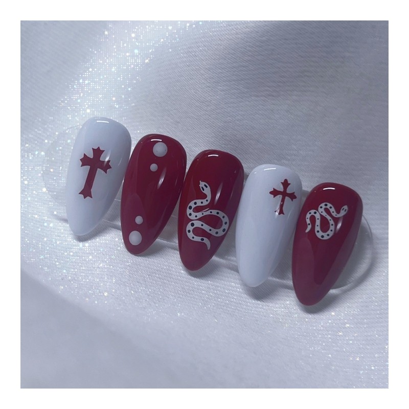 [Handmade Nail Tips] Red Snake Nail Tips - Petitful /