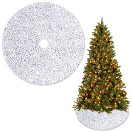 FUHSY White Sequin Tree Skirt Silver Large Velvet Christmas Tree Skirt 46 Inch Round Metallic Tree Skirts Xmas Tree Decorations Santa Christmas Tree Mat Sparkly Tree Skirt for Holiday Ornaments
