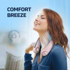 NEXAIR Portable Neck Fan -3 Speed Rechargeable Bladeless Neck Cooler, Pink Comfortable Lightweight, Personal Neck Fan For Women & Men Modern Design, Great Cooling Fan For Travel, Outdoors & Sports