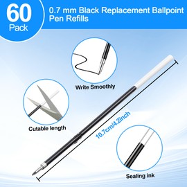 0.7mm Refills Black Retractable Pen Refills Ballpoint Pen Refills Black Pen Refills Black Ballpoint Ink Refills for Pens Ink Refills Medium Point Refills Replacement Ballpoint Pen for Writing,60Pcs
