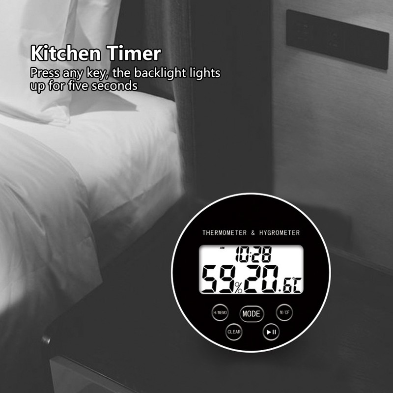 Multifunctional Kitchen Digital Timer Thermometer Hygrometer Black for Household Use