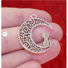 Fashion Jewelry STAR CRESCENT MOON CAT KITTEN pendant charm German Silver 22" Necklace Women Men