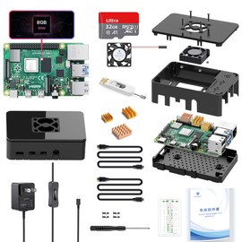 TRASKIT Raspberry Strart Kit, Raspberry Pi 4, Raspberry Pi 4B (8 GB RAM), 32 GB Micro SD Card (NOOBS Pre-installed), Dedicated Black Case, 5V/3A, Power Supply with Switch, PSE Certified, 2 Micro HDMI