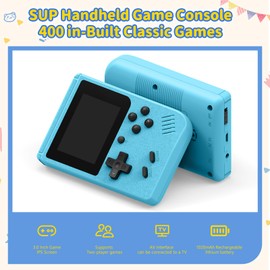 Mini Handheld Game Console for Kids, Preloaded 400 Retro Video Games, Portable Video Gaming Player with 3.0" IPS Screen and Rechargeable Battery (Blue)