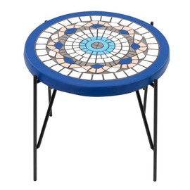 Napco Imports Flower Plant Display Stand Table Indoor Outdoor Garden Décor 9.5 Inch Concrete Blue Mosaic