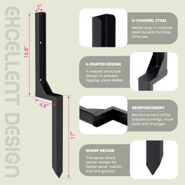 WIMART Fence Post Repair Kit, Heavy Duty Steel Fence Post Anchor Ground Spike for Repair Tilted, Broken Wood Fence Post (Black - Set 4)