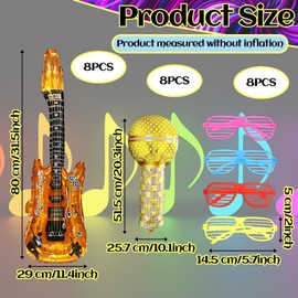 Inflatable Instruments, 24 Pcs Party Props Includes Inflatable Guitar, Inflatable Microphone and Party Glasses, Blow Up Guitar for Kids Adults Music-Themed Events and Fun Partys Decoration