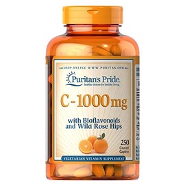 Puritans Pride Puritan's Vitamin C 1000mg with Bioflavonoids Rose Hips Supports | Immune Support Supplement | Unflavored Healthy Supplement | Coated Caplets | Vegetarian Vitamin Supplement - 250 Count