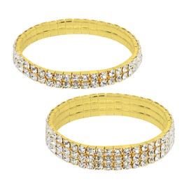 PENTA ANGEL Rhinestone Bracelets for Women 2Pcs Stretch Sparking Stackable Crystal Tennis Jewelry Bangle for Bridal Wedding Birthday Party Favor (Gold)