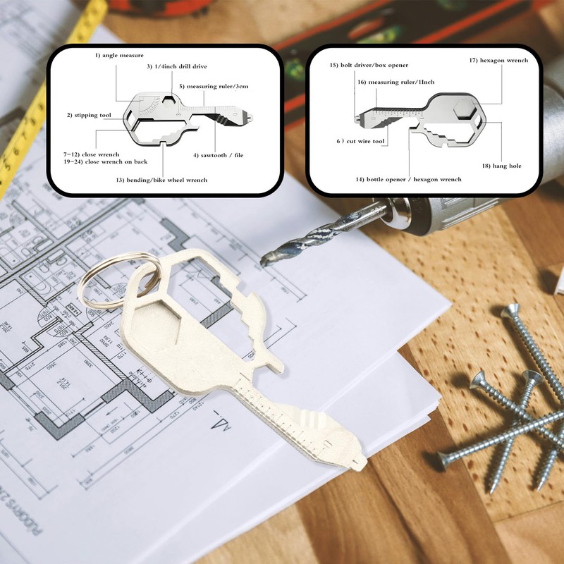 Bojueshaw 24-in-1 Multi Tool,Portable Stainless Steel Key Shaped Pocket Tool,Outdoor