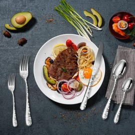 Aoresac Besteck-Set für 4 Personen, 20 Stück, aus Edelstahl, poliertes Muster, mit Blumenspiegel, inklusive Messer, Gabel für Küche, Restaurant, Party