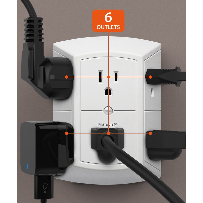 Fosmon 6-Outlet Wall Plug, Six Plug Outlet Adapter, Multiple 6