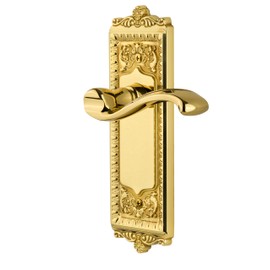 Grandeur 821404, Polished Brass Windsor Longplate with Portofino Lever Complete Privacy Set