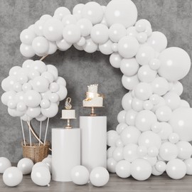 RUBFAC 129pcs White Balloons Different Sizes 18 12 10 5 Inch for Garland Arch,Premium Party Latex Balloons for Birthday Party Graduation Wedding Anniversary Baby Shower Party Decoration