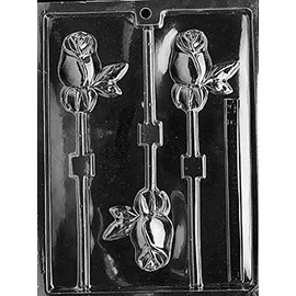 Grandmama's Goodies F015 Long Stem Rose Flower Lollipop Chocolate Candy Soap Mold with Exclusive Molding Instructions