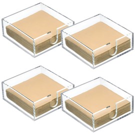 4 Pcs Square Acrylic Napkin Holder Set, Transparent Acrylic Design with Lemon Decoration, for Kitchen, Bar, and Dining Table Use, Holds Up to 50 Napkins