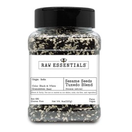 Raw Essentials Sesame Seeds Tuxedo Blend– Sweet and Nutty – Use to Top Rice Dishes, Sushi, Stir Fries, and Vegetables – Non-GMO, Gluten Free, Vegan, & Paleo – 8 Ounce Bottle