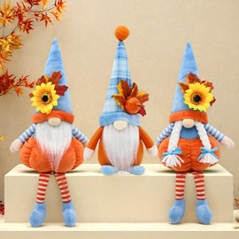 CRCZK Fall Pumpkin Gnomes Plush Decor,3 Packs Fall Sunflower Gnomes Decorations for Home Indoor - Orange & Blue Harvest Thanksgiving Table Centerpieces Home Kitchen Decor (H16.5inch)