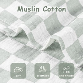 DILIMI Baby Lounger Covers, 2 Pack Muslin Newborn Lounger Cover, Soft Comfortable Removable Infant Pillow Slipcover for Girl and Boy, Green Checkered (Lounger not Included)