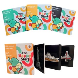 Happy Start Tummy Time Books for Babies – High Contrast Baby Book, Black and White Books for Newborns, Hospital Approved Baby Board Books, Stand Up High Contrast Books for Newborns Ages 0+ (3 Pack)