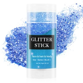 MEICOLY Blue Body Glitter Stick,Waterproof Mermaid Face Glitter Gel,Chunky Glitter for Face/Body/Hair/Eyes/Lip,Holographic Sequins Paint,Sparkling Face Glitter Makeup Body Glitter for Women