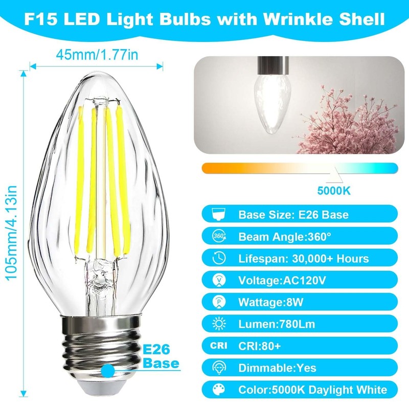 BRIMAX F15 8W LED Light Bulbs, Daylight White 5000K,75W -