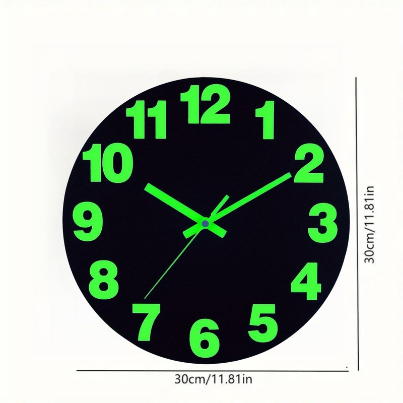 AIENAI 12 inch Vinyl Black Clock, Battery Powered, Glowing in