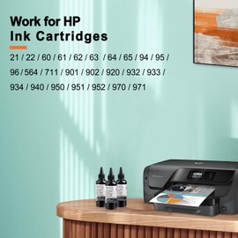 KSUMEI Ink Refill Kit for HP 21 22 60 61 62 63 64 65 94 95 96 564 711 901 902 920 932 933 934 940 950 951 952 970 971 Ink Cartridge Bottle (2*Black, 100 ml)