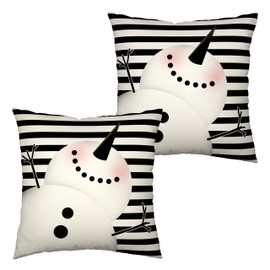 Kwlegh Cute Snowman Decoration Pillow Covers 20x20 Winter Black and White Striped Throw Pillowcases Two Sides Print Cotton Linen Cushion Case for Home Decor Couch Sofa 2 Pack