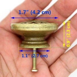 LXZ 6 PCs Vintage Antique Brass Knobs Handles - Large-Size Knob Pulls with Embossed Flower Pattern, Diameter 1.7-in (42 mm)
