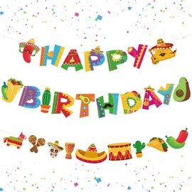 Hooqict Happy Birthday Mexican Banner Mexican Birthday Decorations Fiesta Party Banner Cinco De Mayo Taco Garland Sign for Fiesta Party Decorations Supplies