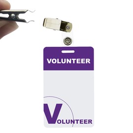 Bulk 25 Pack - Heavy Duty Plastic Volunteer Badges with Clothing Friendly Clip - Reusable Custom Name Tags for Visitors - Purple Volunteer Card for School, Office, Hospital by Specialist ID (Purple)