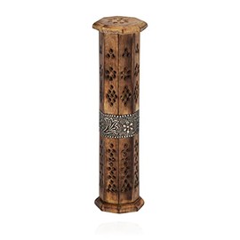 NKlaus Incense Holder Octagonal Incense Tower 32 x 6 cm Mango Wood with Brass Motif 11260