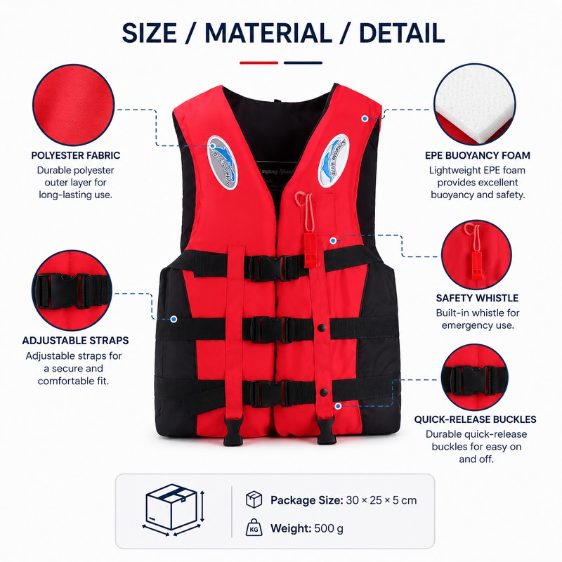 Adjustable Life Vest for Water Activities – Polyester Buoyancy Aid